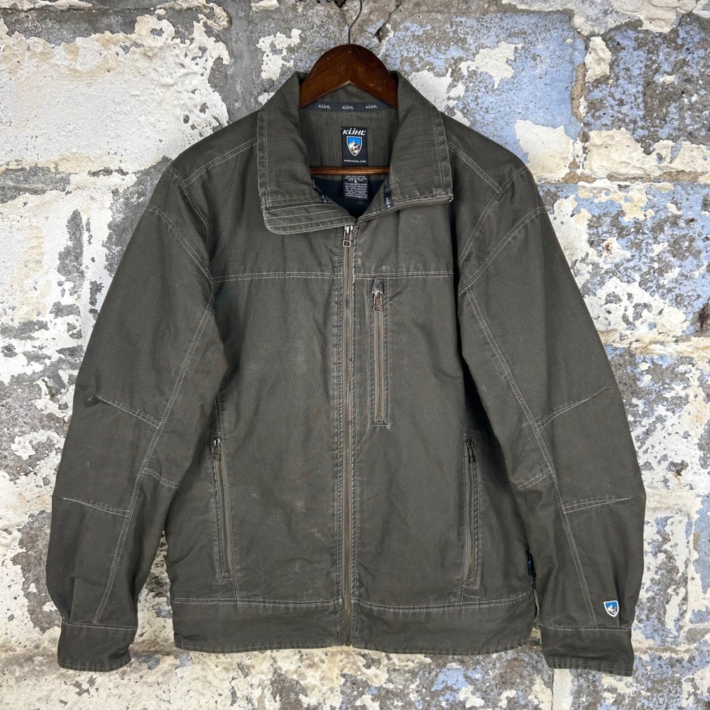 KUHL Vintage Patina Dye Burr Jacket Olive Green Canvas Full Zip Mens S